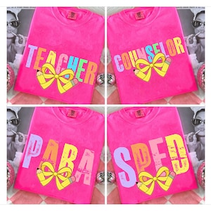 Teacher Back to School PNG Neon Distressed Bundle, Back to School Teacher Sped Para Counselor, Preppy First Day of School Girly Png