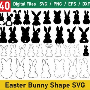 Pacchetto SVG a forma di coniglietto pasquale, sagoma di coniglietto, coniglietto pasquale SVG, sagoma di coniglio SVG, uovo di Pasqua SVG, orecchie da coniglio, bambini
