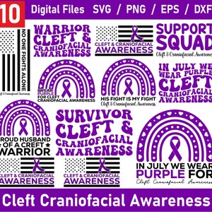 Paquete svg de conciencia craneofacial hendida, paladar hendido guerrero familia apoyo cricut archivo png diseños de sublimación, cinta púrpura svg