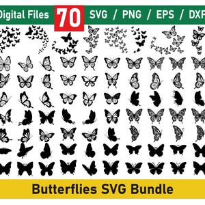 Lot de papillons SVG, couches de papillons SVG, fichiers papillon pour Cricut, clipart papillon, papillons Svg, Svg papillons volants