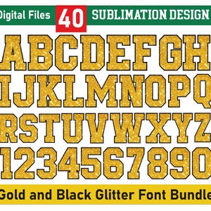 Gold Glitter Alphabet, Sparkle Clip Art, Letters Alphabet Numbers, Instant Download Files, Black and Gold Alphabet ,  Sublimation Or Print