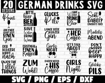 Duitse dranken Svg-bundel, Duitse Wein svg, Duitse Bier Sprüche svg, wijnspreuken svg, alcohol svg, Duitse Sprüche svg