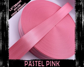 Pastel Pink Webbing, 38mm/1.5" wide, Seatbelt Style Bag Straps, Bag Making Hardware Craft Supply, Solid Colour, Sewing Handbag, Purse, Pack