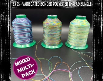 3 x TEX 35 Variegated Bonded Polyester Sewing Thread Mixed Bundle, Rainbow String, Top stitching, Decorative Sewing, Bag Making, Upholstery