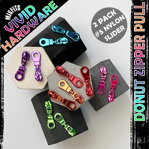 Tiradores de cremallera con forma de dona: deslizador de cremallera de nailon n.° 5 de colores brillantes (paquete de 2)