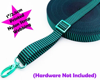 Green and Black Stripe Nylon Webbing, Bag Straps, 2.5cm (1") wide, bag making supplies, sewing, crafts, bag handles, seatbelt webbing