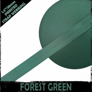 Correa para bolso de color verde oscuro macizo de 38 mm. Herrajes, telas y materiales de costura para hacer bolsos, asas de cartera, arneses, cordones y bandoleras móviles.