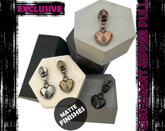 Matte Geometric Heart Zip Pull: #5 Zipper Slider, Bag Making Supplies