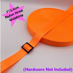 Neon Orange Nylon Webbing Strapping, Bag Straps, 2.5cm (1") wide, Bag Making, Bag Handles, Bright Pink, Replacement Strap, Seatbelt Strap