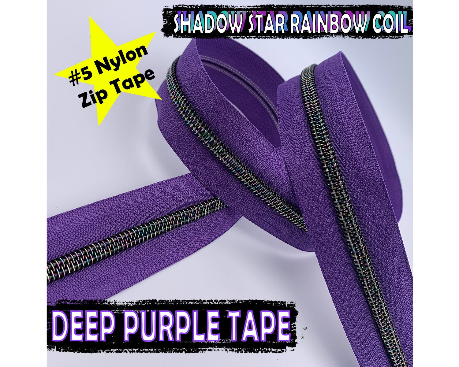 Deep Purple Zip Tape, 5 Nylon Zipper Shadow Star Collection, Dark  Iridescent Rainbow Teeth, Continuous Coil, DIY Sewing Craft, Bag Hardware 