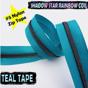 Teal Green Zipper Tape, #5 nylon zips, Shadow Star Collection, Iridescent, Rainbow Teeth, Replacement, Upholstery, Dressmaking, DIY Crafts