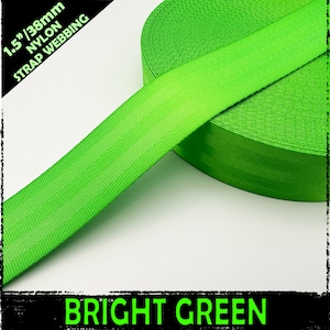 Correa verde brillante de 38 mm (1,5") de ancho, estilo cinturón de seguridad, para bolsos, material de artesanía, color liso, para coser bolsos, carteras, etc.