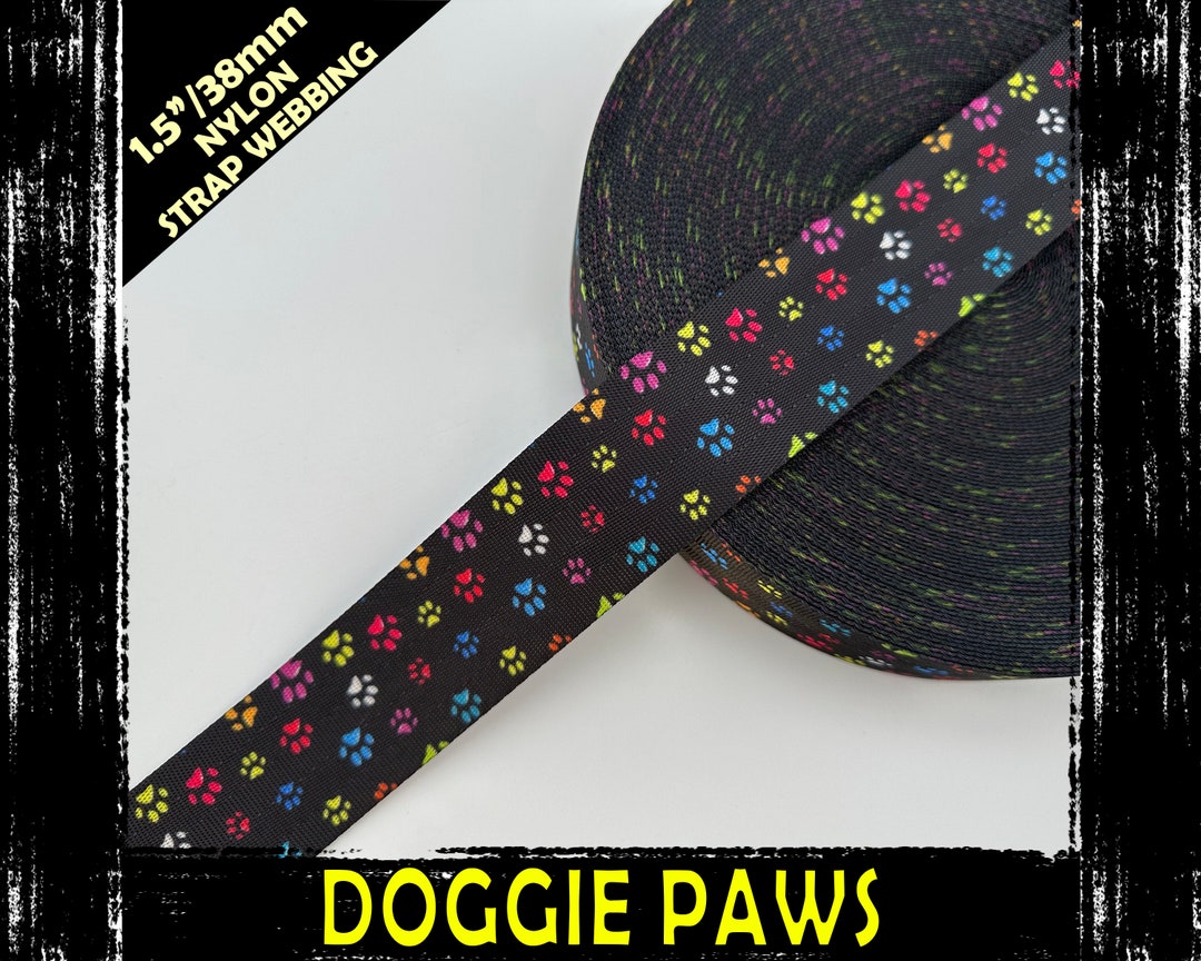 Dog Paw Rainbow Print Webbing, 38mm (1.5