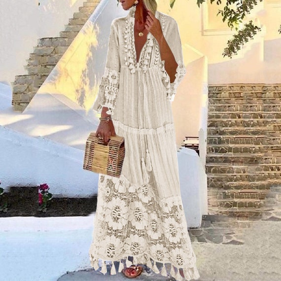 boho beige maxi dress
