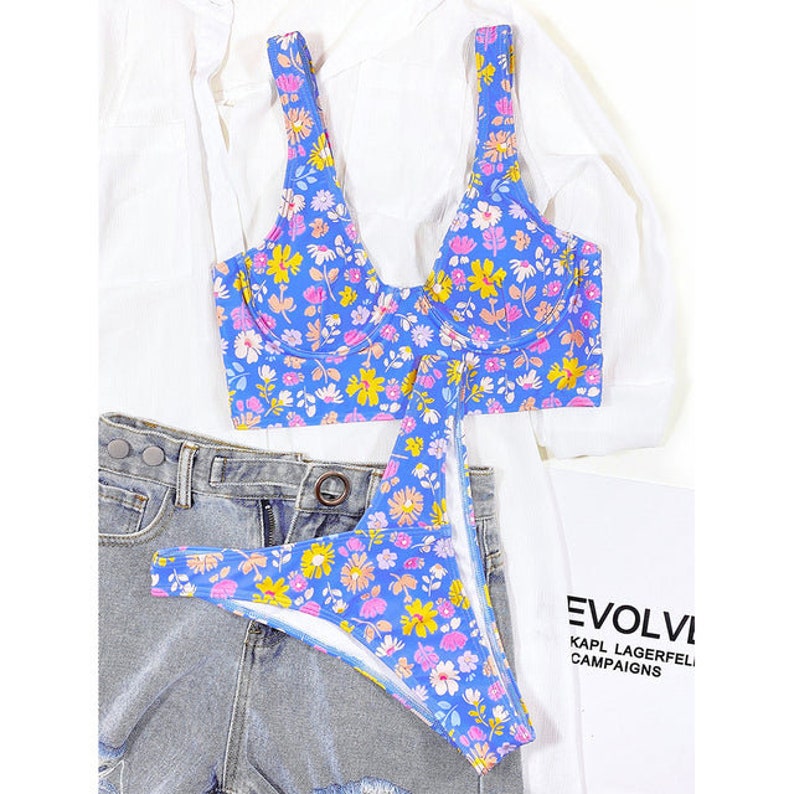 Floral Crop Top Swim Suit Etsy