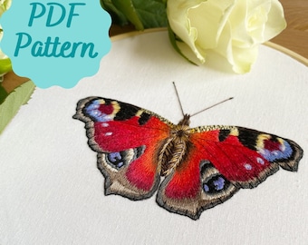 Peacock Butterfly Hand Embroidery Pattern: Needle Painting Tutorial (PDF Download)