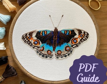Blue Pansy Butterfly Embroidery Tutorial: Needle Painting Guide (PDF Pattern)