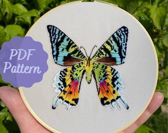 Madagascan Sunset Moth Embroidery Pattern - Verso | Thread Painting Tutorial | 25 Colours
