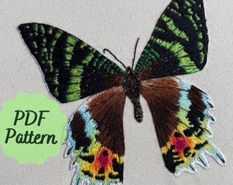 Madagascan Sunset Moth Embroidery Pattern - Recto | Thread Painting Tutorial | 25 Colours