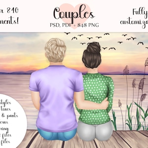 Couples Clipart, Family Clipart, Best Friends Portrait, Portrait Creator, BFF Clipart, Anniversary gift, Instant Download, PNG Customizable