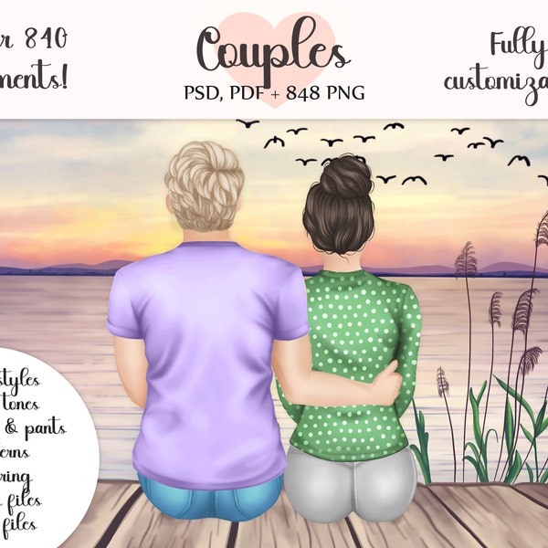 Couples Clipart, Family Clipart, Best Friends Portrait, Portrait Creator, BFF Clipart, Anniversary gift, Instant Download, PNG Customizable