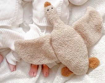 Handmade goose teddy, goose toy, boucle goose, boucle toy, newborn comforter