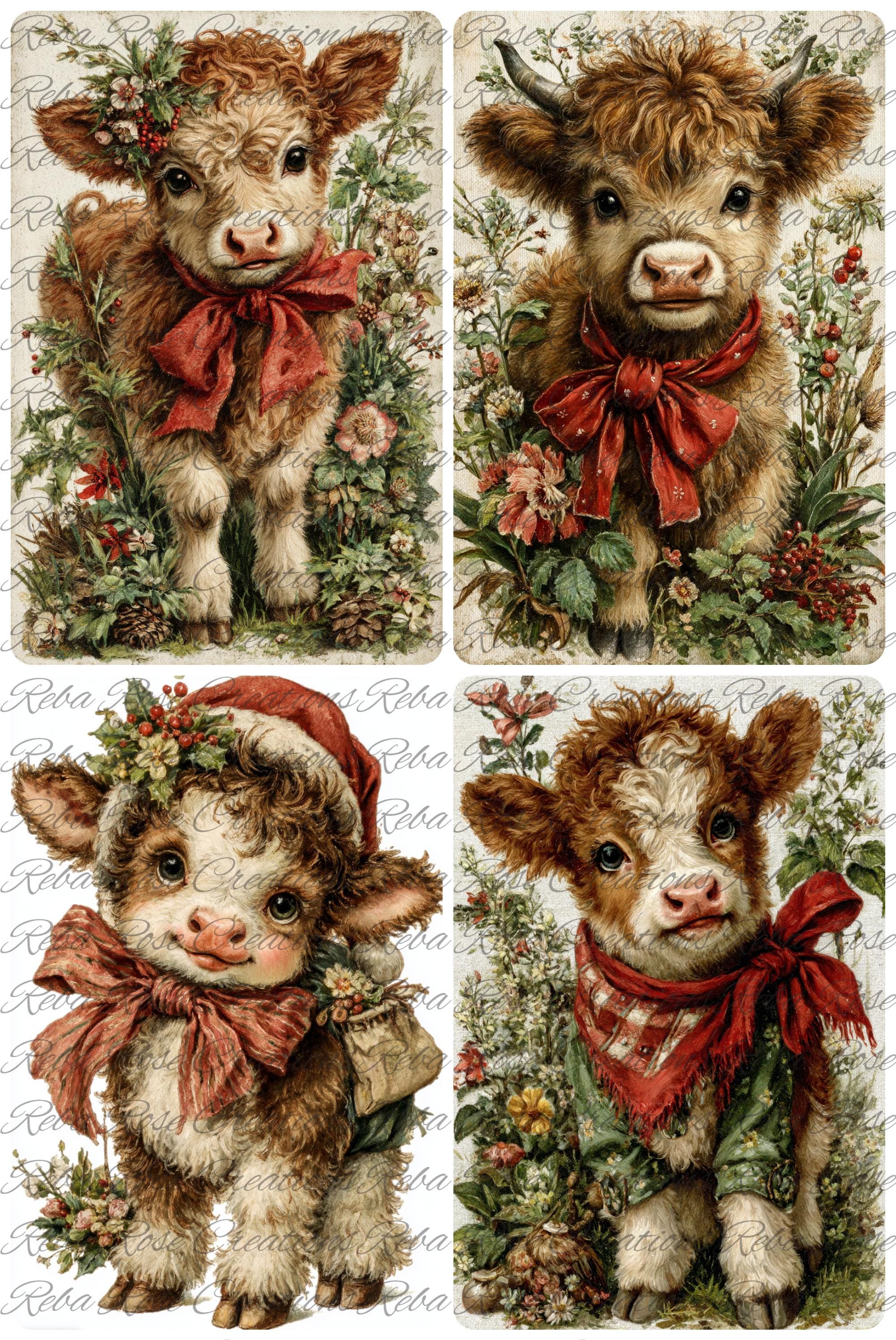 2287 4sq Christmas Highlander Cows A4 Rice Paper - Etsy