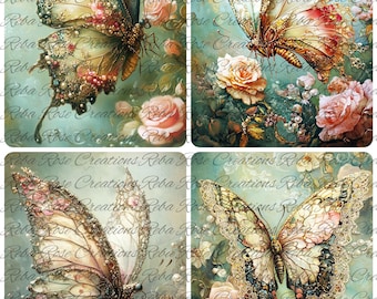Roses & Butterflies A4 rice paper - 1739/A4 decoupage paper