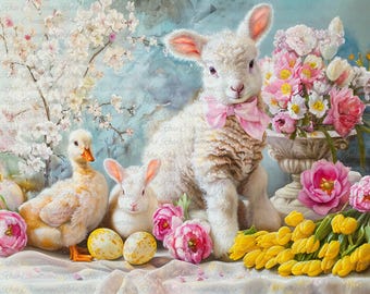 1720 Sweet Easter Farm Animals A4 decoupage paper