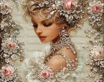 1860 Blinged Beauty A4 rice paper