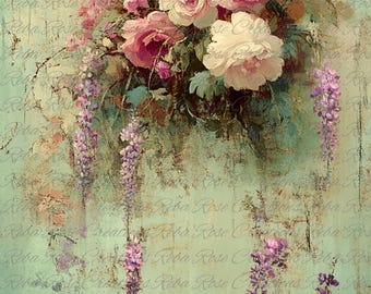 Trailing Flowers A4 decoupage paper 1792/Trailing Flowers A4 rice paper/Trailing hanging flowers