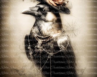2214 Vintage Witches Crow A4 rice paper