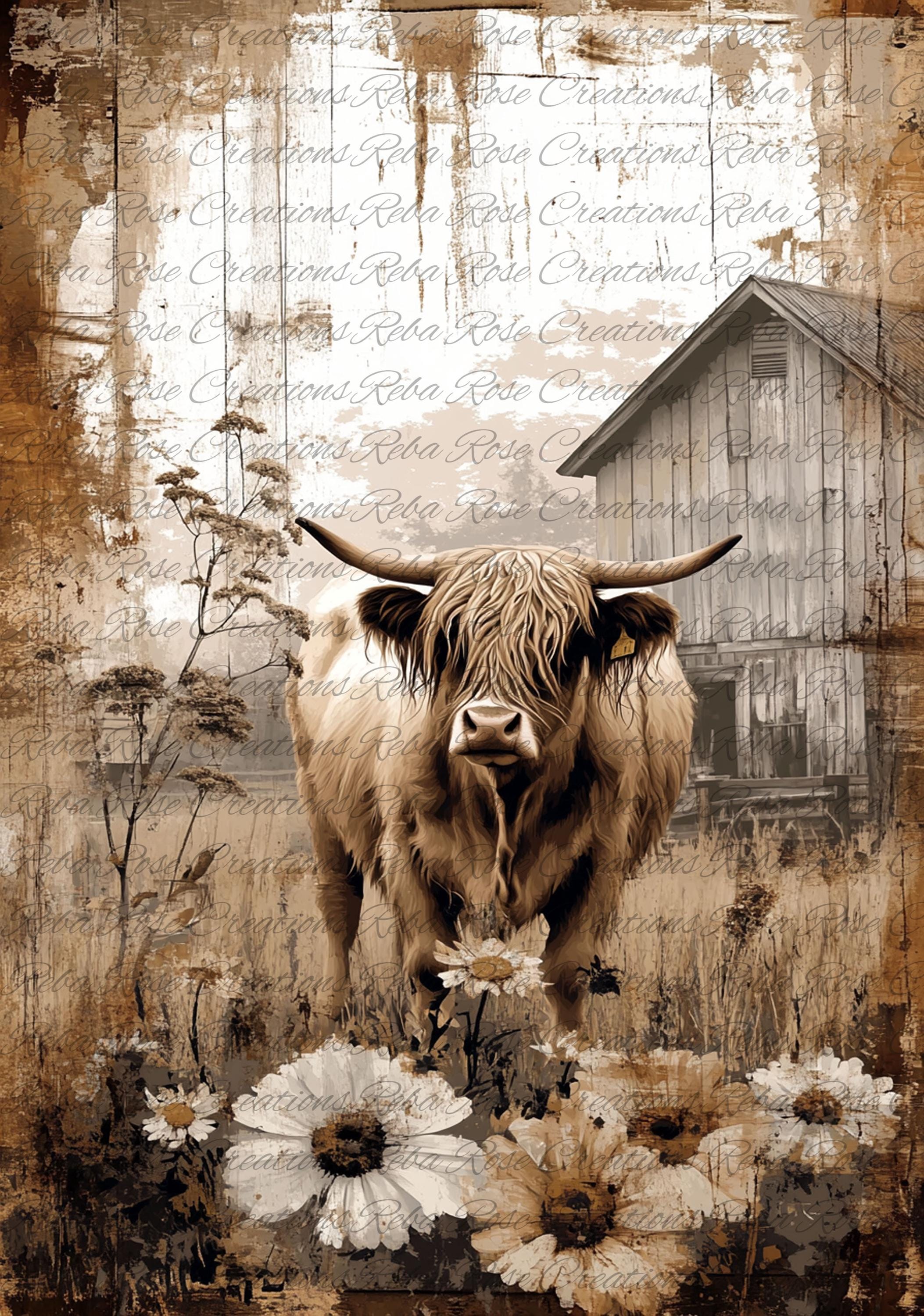 2266 Rustic Farmhouse Highlander A4 Rice Paper - Etsy