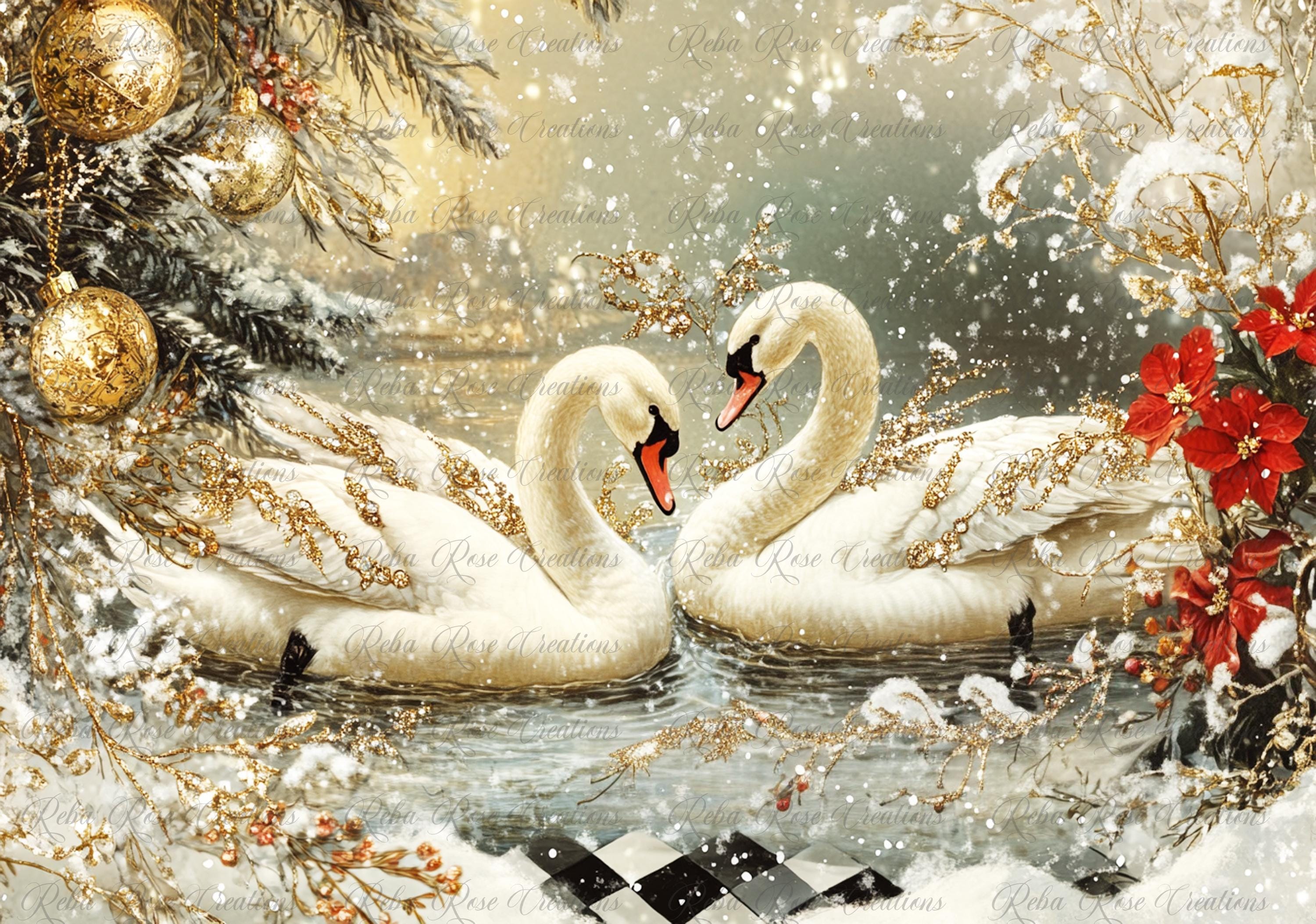 Pink Swan Rice Paper 1410 Swans Swimming A4 Rice Paper - Etsy