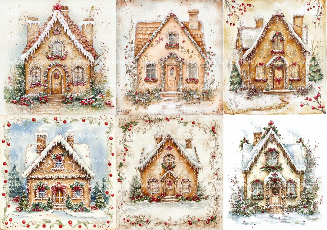 1306 Christmas Cottage Square A4 Rice Paper - Etsy