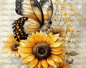 Sunflower Butterfly A4 decoupage paper 1747/ A4 rice paper