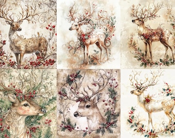 1312 Christmas Reindeer Squares A4 rice paper