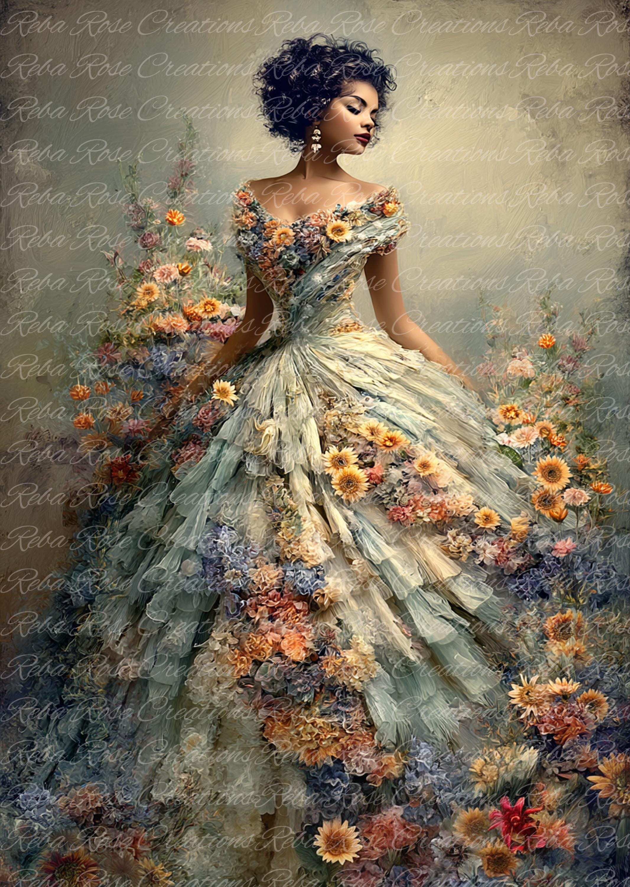 1886 Flower Gown 7 A4 Rice Paper - Etsy