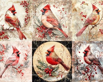 1295 Christmas Cardinal Square A4 rice paper