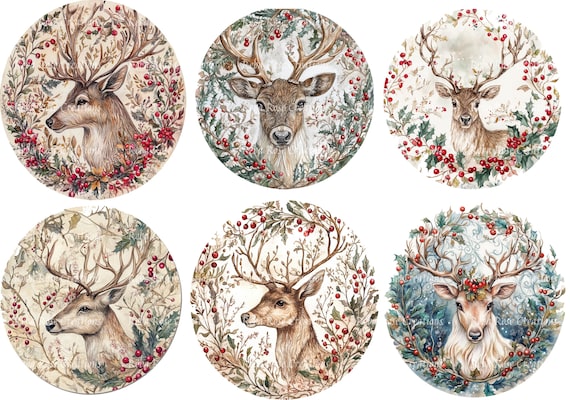 1311 Christmas Reindeer Rounds A4 rice paper