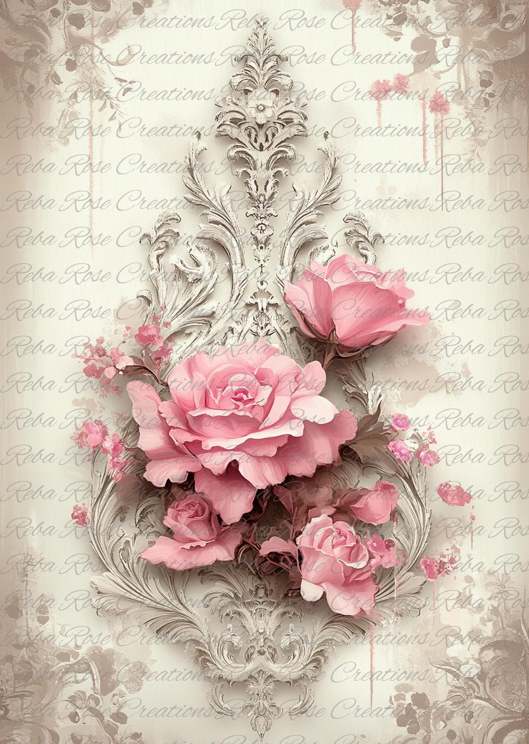 Pink Rice Paper 1874 Spring Pink Damask A4 Rice Paper - Etsy