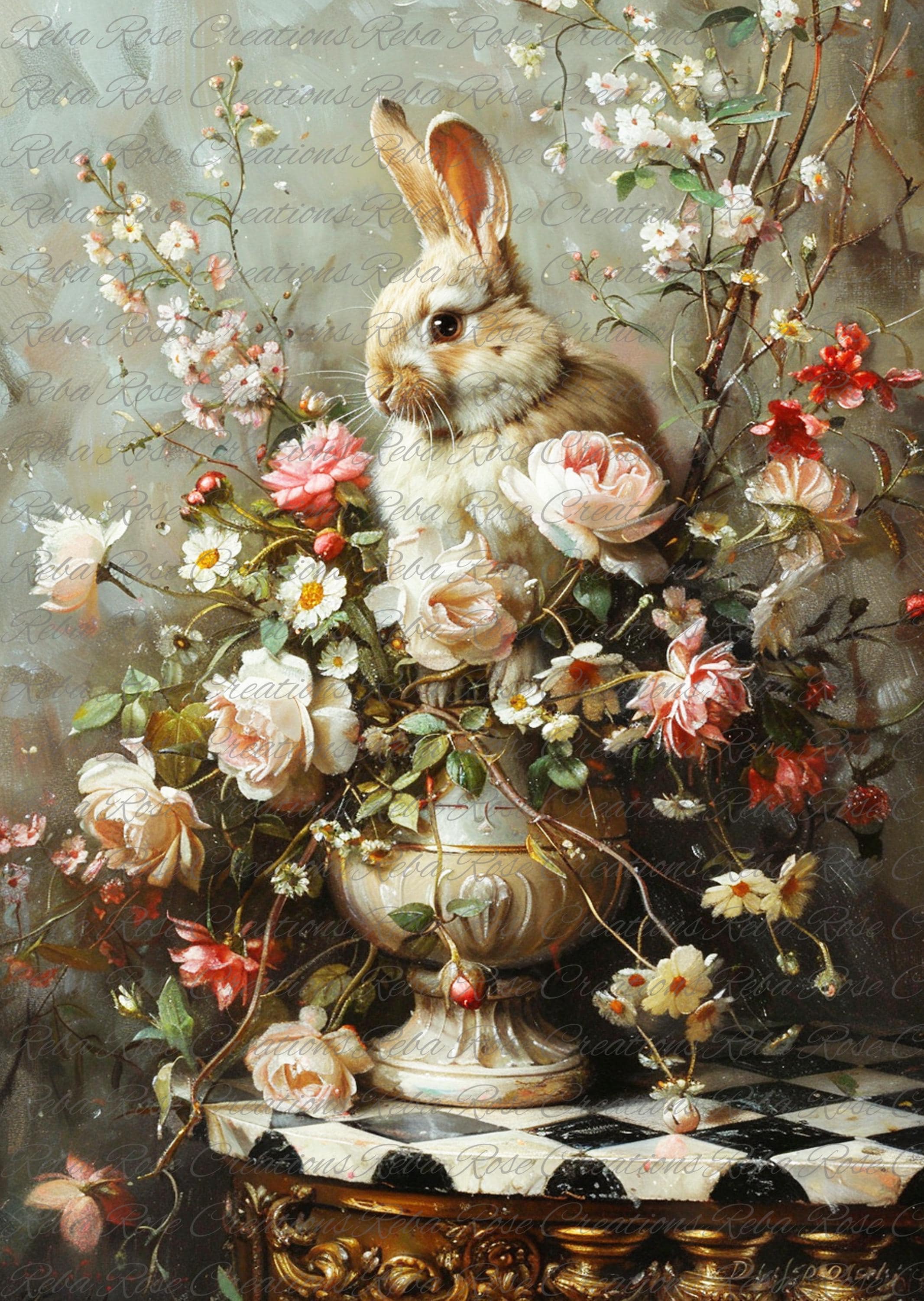 Papel para decoupage de conejo rococó A4 1721