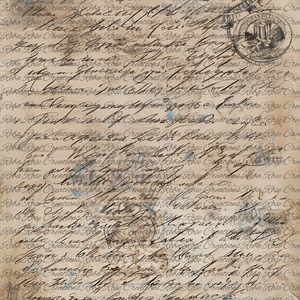 May include: A vintage-style paper background with handwritten script and faded ink stamps. The script is in black ink, with some blue accents, on a beige background. The words "Roba Rose Creations" are visible.