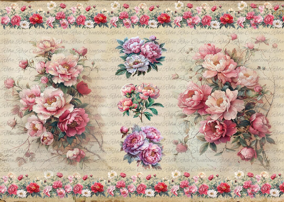 Peony Rice Paper CS-78 Peonies Coaster A4 Rice Paper - Etsy
