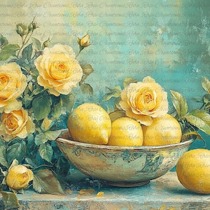 2039 Lemon and Roses Still Life A4 rice paper