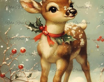 1389 Vintage Christmas Deer A4 rice paper