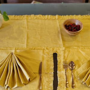 Mustard yellow Placemat Set of 2 With Lining, Linen tablemats, Ruffles, Dining Linen, 100% Pure European Linen TableMats/ Christmas table