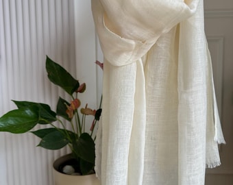 Pure Linen Scarf, Lightweight Flax Shawl, unisex summer scarves prewashed
