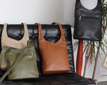 Leren schoudertas, leren Crossbody tas, alledaagse tas met zakken met ritssluiting, cadeaus voor haar, ANJA