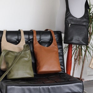 Leren schoudertas, leren Crossbody tas, alledaagse tas met zakken met ritssluiting, cadeaus voor haar, ANJA afbeelding 1